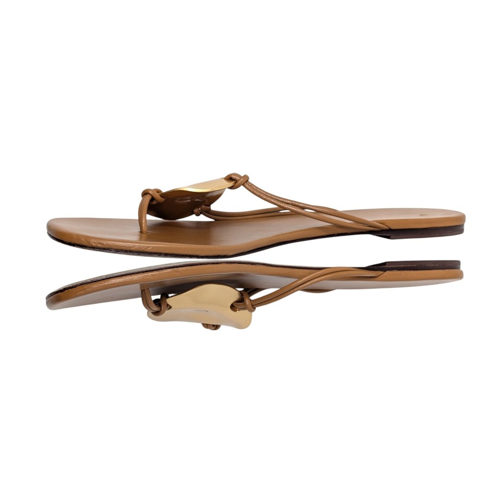 Tory Burch Patos Caramel Leather Gold Disc Thong Sandals Size 9M - Picture 3 of 7